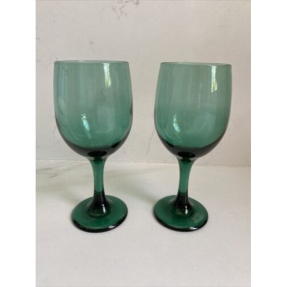 Sep Of 2 Vintage Libbey Teardrop Juniper Green Goblet Glasses Wine /Water